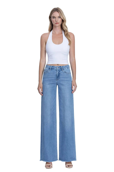 Vervet - High Rise Medium Wash Frayed Hem Wide Leg Jeans (32" Inseam) - LV1682-SaltTree