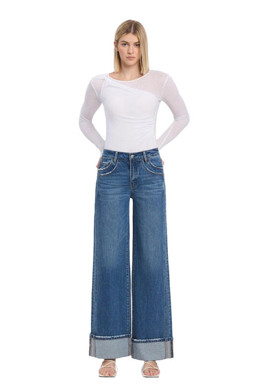 Vervet - High-Rise Tab Waistband Slim Wide Jeans (32" Inseam) - T6645-SaltTree