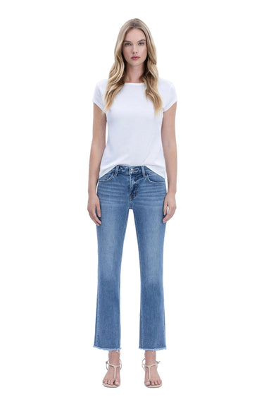 Vervet - Mid-Rise Medium Wash Raw Hem Crop Straight Jeans (27" Inseam) - V2750N-SaltTree