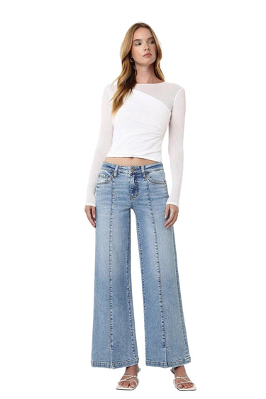 Vervet - Mid-Rise Wide Leg Jeans with Vertical Seam & Front Slit (30" Inseam) - T7225-SaltTree