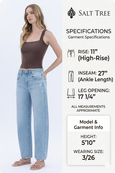 Vervet - Super High Rise Barrel Leg Distressed Jeans (27" Inseam) - T6875-SaltTree