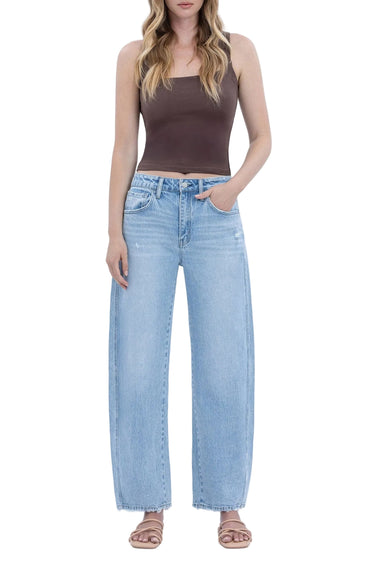 Vervet - Super High Rise Barrel Leg Distressed Jeans (27" Inseam) - T6875-SaltTree