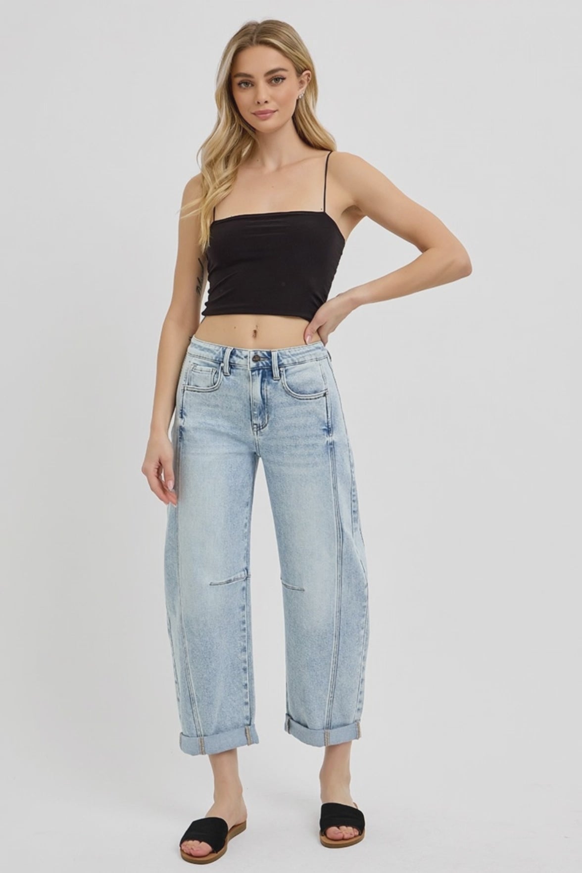 Risen Jeans High Rise Ankle Cuffed Barrel Leg Jeans Women | Salt