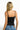SaltTree ANWND black bodysuit with adjustable spaghetti straps worn by a blonde model, back view