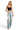 Model wearing SaltTree ANWND black seamless bustier crop top with light wash wide-leg jeans against white background
