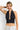 SaltTree ANWND black halter crop top with deep V-neck, shirred bust, and ribbed wide waistband worn by a smiling model.