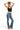 Model wearing a black SaltTree ANWND halter neck hanky top with blue denim jeans against a white background