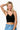 SaltTree ANWND black ribbed crop cami with delicate lace-trim neckline and adjustable straps worn by a smiling model