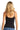 SaltTree ANWND black ribbed knit double-layered cami top with thin straps worn by a blonde model, back view