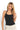 SaltTree ANWND black ribbed halter neck bodysuit with side cut detail worn by a blonde model