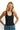 SaltTree ANWND black sleeveless scoop neck seamless bodysuit worn by a blonde model with blue jeans