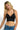 SaltTree ANWND black seamless deep V crop bralette with molded cups and adjustable straps worn by a smiling model