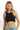 SaltTree ANWND black seamless high neck sleeveless crop top worn by a blonde model against a white background