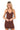 SaltTree ANWND brown ribbed mini dress with deep V-notch neckline and cami straps worn by a blonde model