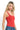 SaltTree ANWND red square neck bodysuit with wide straps worn by a blonde model with blue jeans