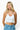SaltTree ANWND white ribbed crop cami with delicate lace trim neckline and adjustable straps worn by a blonde model