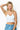 SaltTree ANWND white ribbed crop cami with delicate lace trim neckline and adjustable straps worn by a smiling model
