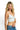 SaltTree ANWND white seamless deep V crop bralette with molded cups and adjustable straps worn by a blonde model