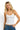SaltTree model wearing a white ANWND seamless cami top with spaghetti straps and a shirred bust detail