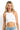 Model wearing a white SaltTree ANWND high neck seamless sleeveless crop top with a fitted ribbed knit design