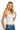 SaltTree ANWND white seamless cami top with spaghetti straps and shirred bust worn by a blonde model
