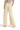 SaltTree Miou Muse high rise wide leg crop pants in beige stretch twill with a raw hem, viewed from the back.