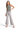 Model wearing SaltTree high rise wide leg crop pants in light grey soft stretch twill with a trendy raw hem.