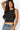 SaltTree Love Poem black sleeveless boatneck top in smoothing double-layer jersey worn by a model with long dark hair