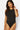 SaltTree Love Poem black sleeveless high-crewneck bodysuit with double-layer sculpting fabric on a model