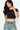 SaltTree Love Poem black cropped crew neck t-shirt in smoothing double-layer fabric worn by a model
