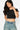 SaltTree Love Poem black cropped crew neck t-shirt in smoothing double-layer fabric worn by a model