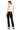 SaltTree model wearing Mica Denim solid black mid-rise ankle straight jeans with a white tank top, back view.