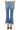 SaltTree Mica Denim medium blue high rise crop flare jeans with a frayed shark bite hem worn with suede booties