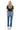 SaltTree Mica Denim high-rise straight jeans in vintage medium blue with back pockets and raw hem, worn by a blonde model.