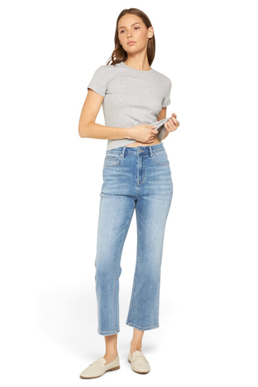 SaltTree Mica Denim super high-rise straight loose fit jeans in medium blue with a clean, non-distressed finish.