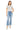 Model wearing SaltTree Mica Denim super high-rise straight loose fit jeans in medium blue with a grey t-shirt.