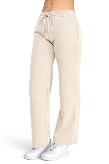 SaltTree Reflex beige fleece straight leg joggers with an elastic drawstring waist and side pockets