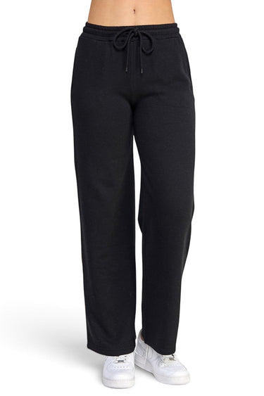 SaltTree Reflex black fleece straight leg joggers with an elastic drawstring waist and side pockets