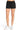 SaltTree Reflex black fleece lounge shorts with an elastic drawstring waistband and side pockets on a model
