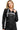 SaltTree Reflex black fleece zip-up hoodie with white California embroidery and adjustable drawstring hood on a model