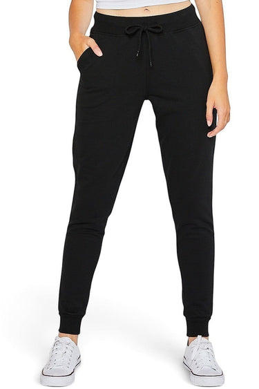 SaltTree Reflex black French terry boyfriend joggers with a drawstring waist, side pockets, and banded cuffs.