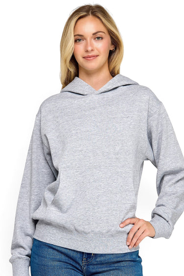 SaltTree Reflex heather grey brushed fleece pullover hoodie with a drawstring hood and kangaroo pocket on a model