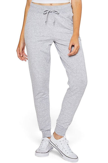 SaltTree Reflex heather grey French terry boyfriend jogger with drawstring waist and banded cuffs on a model