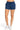 Model wearing SaltTree Reflex indigo blue fleece shorts with an elastic drawstring waistband and side pockets.