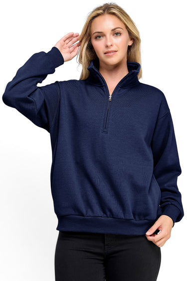 SaltTree Reflex navy fleece half-zip pullover with a mock neck collar worn by a model in a relaxed fit.