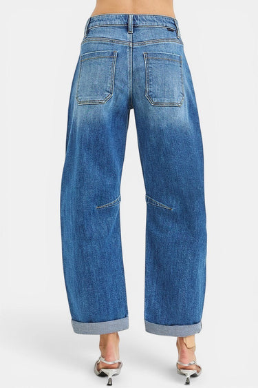 SaltTree Risen Jeans medium wash slouchy barrel jeans with a cuffed hem and high-rise back view.