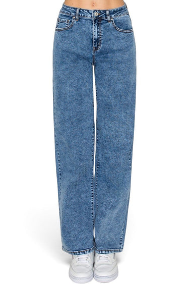 SaltTree Wax Jean dark blue snow wash mid-rise straight-leg jeans with a classic 5-pocket design and comfort stretch.