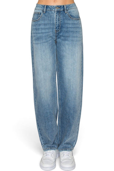 SaltTree Wax Jean medium blue sand wash balloon wide leg jeans with a structured denim fit and classic 5-pocket style.