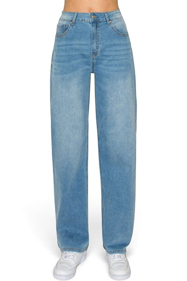 SaltTree Wax Jean mid-rise straight leg jeans in medium blue sketch wash denim with a classic five-pocket design.