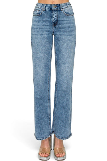 SaltTree Wax Jean mid-rise wide leg jeans in medium blue snow wash denim with a classic five-pocket design